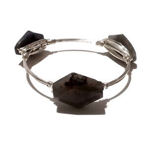 Silver Tone Labradorite Wire Wrap Bangle Bracelet Gemstone Jewelry